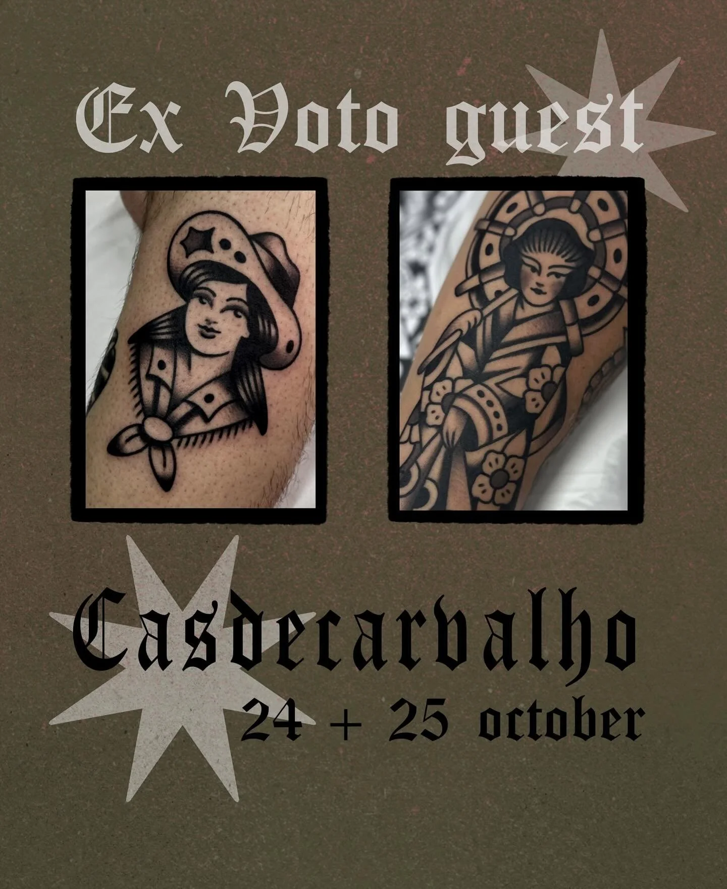 @casdecarvalho from Brazil will be with us on the 24th and 25th of october. Make sure to make an appointment with him while he&rsquo;s here for beautiful black and grey traditional work 🌞

#traditionaltattoo #rotterdamtattoo #guestartist #tattooing 