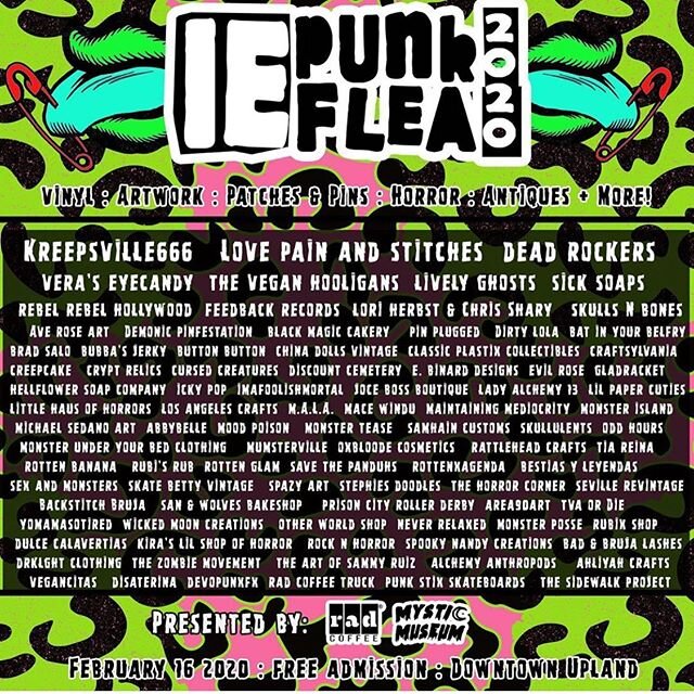 So stoked !! Teamed up with @radcoffee to bring you guys @iepunkflea ! Look at our amazing vendor line up! You coming right!? ✨🖤🎉🎉🎉💀🙌