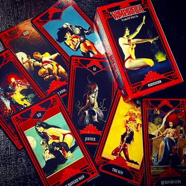 Excited to have the Vampirella tarot deck back in !!! Also listed on our online store . ✨🖤💀