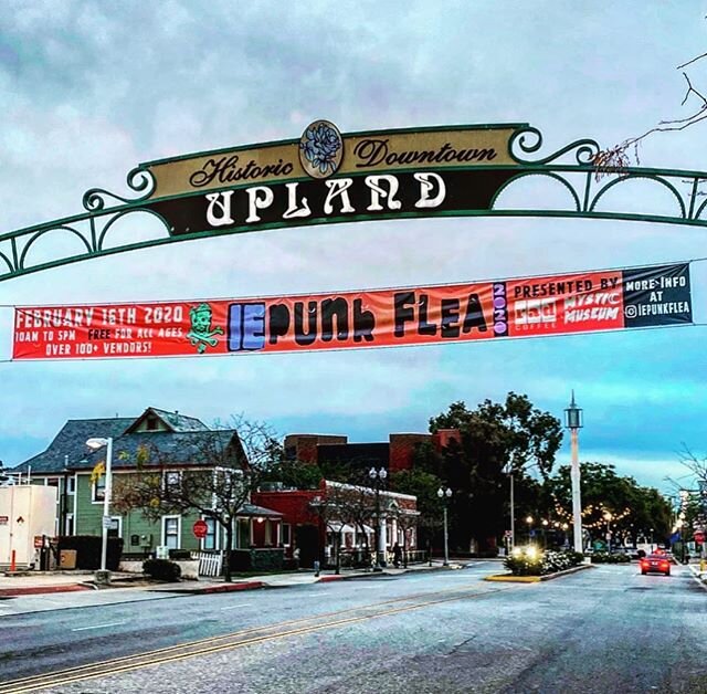 Take a look at our banner leading into downtown Upland! Honored to be featured alongside our partner @radcoffee to present you @iepunkflea ! Feb 16 10am-5pm free event . Over 100 amazing vendors , DJ , photo ops , and so much more !! You coming right