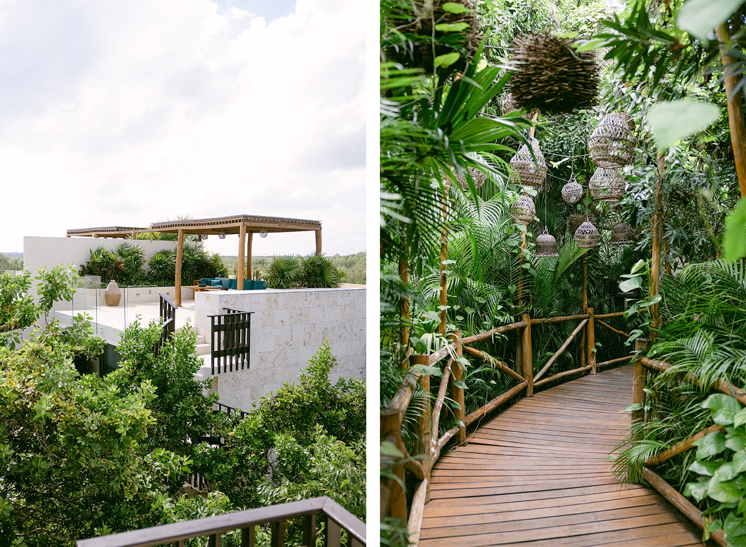 01 natural landscape with of the wedding venue with green tropical plants and rustic decoration at Rosewood Mayakoba Riviera Maya Cancun Mexico.JPG