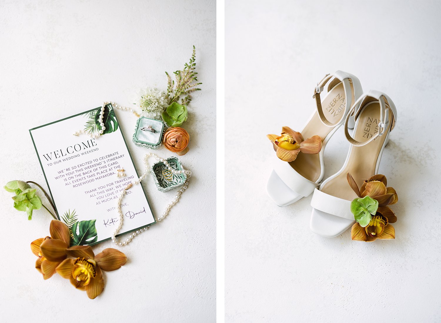 02 beautiful flatlay detail photography of bride's accesories for her wedding, invitation, necklace, engagement ring, flowers, earrings and heels at Rosewood Mayakoba Riviera Maya Cancun.JPG