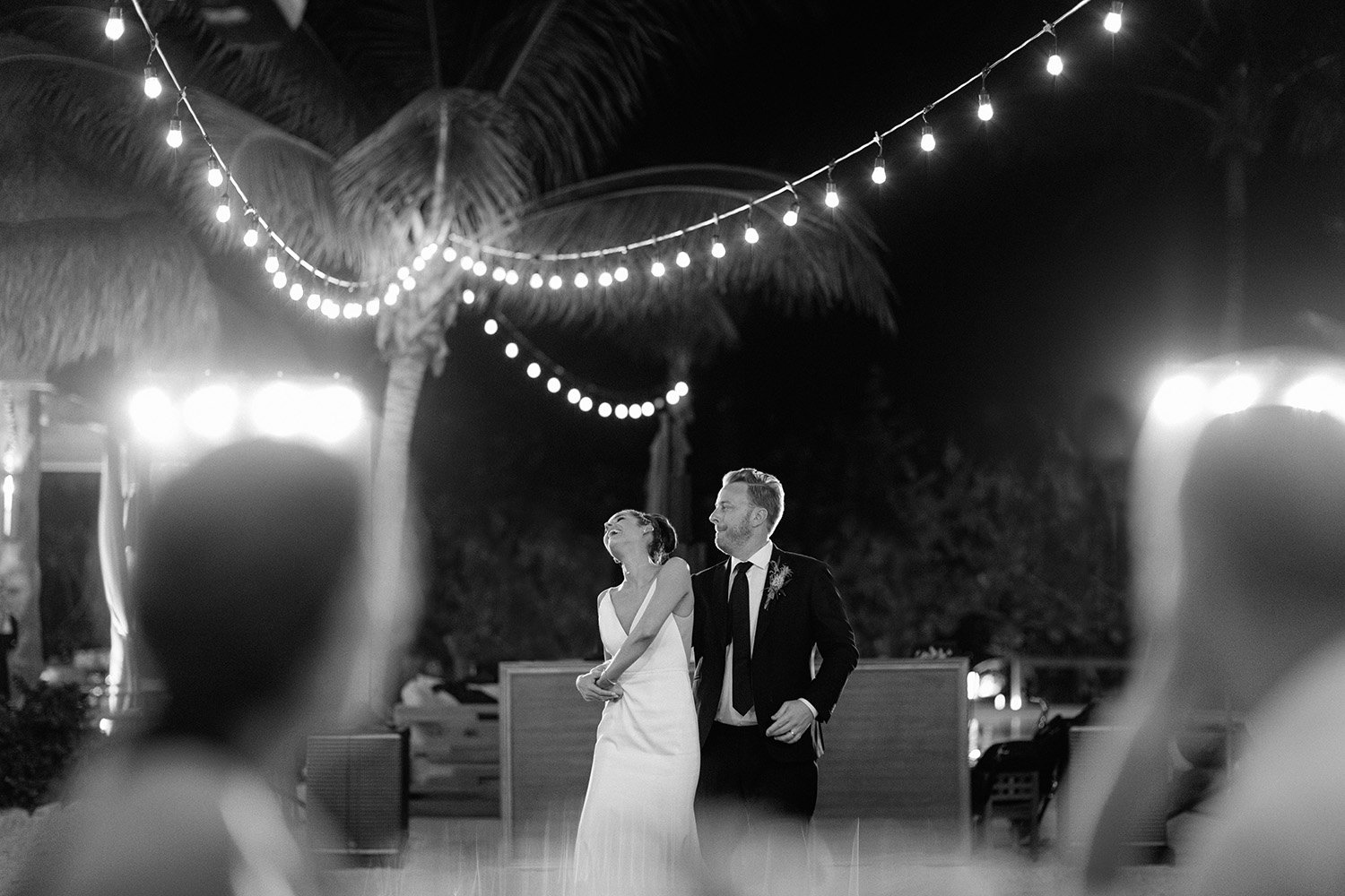 50 cute bride and groom dancing on their first dance at night party at Rosewood Mayakoba Riviera Maya Cancun.JPG