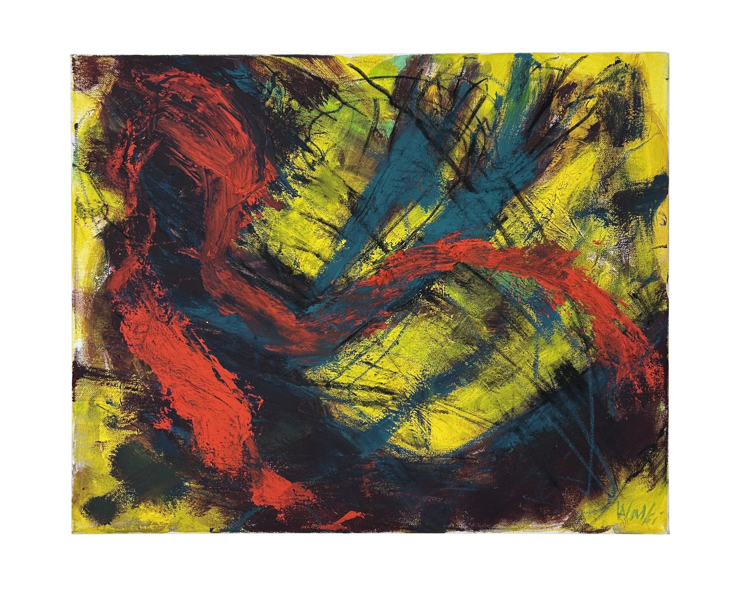 Extricate, 16 x 20 in. Acrylic, Oil Pastel on Canvas