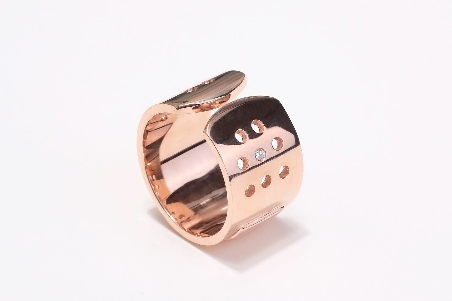 Custom Rose Gold Bandaid Ring + Round Brilliant Diamond