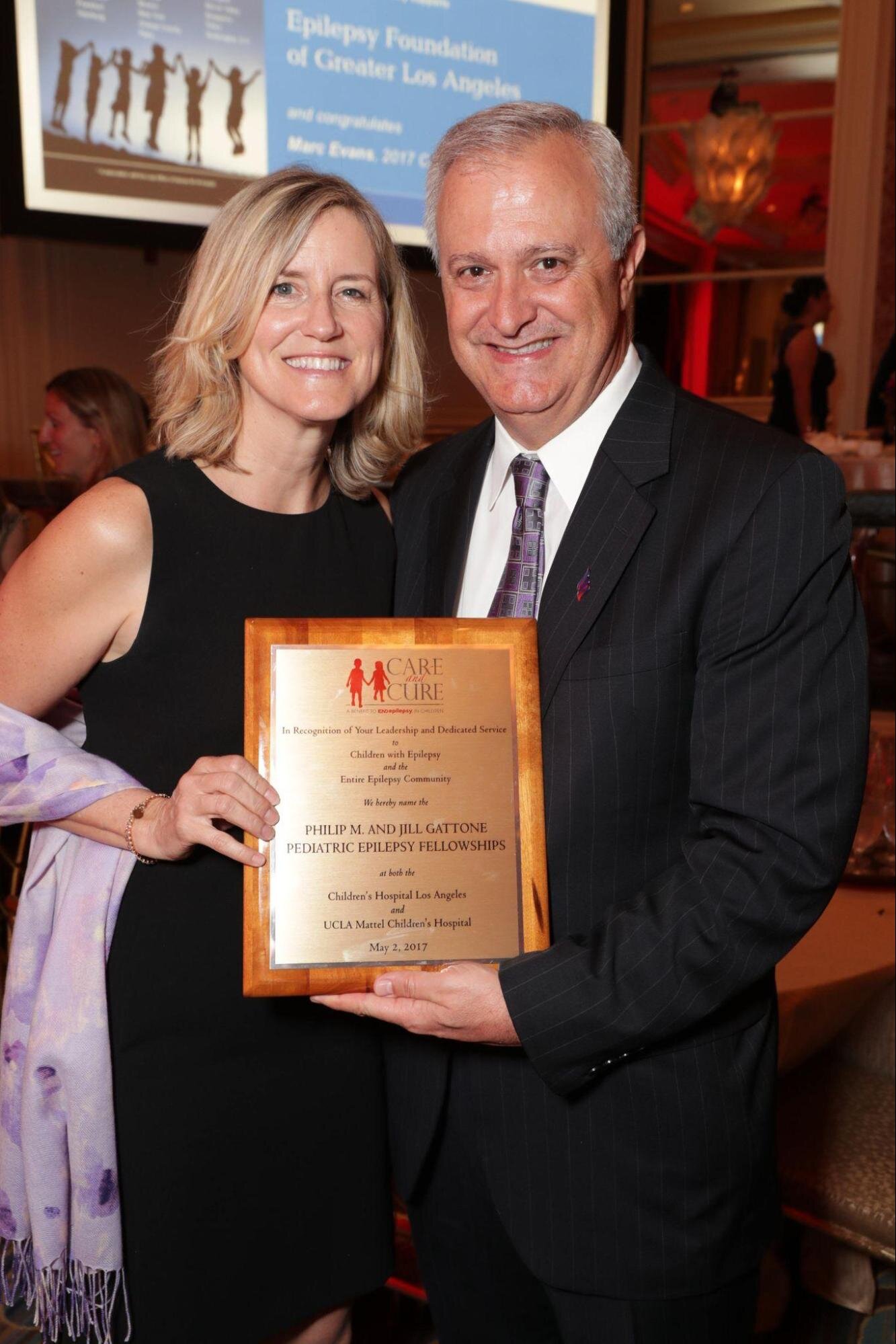 Phil and Jill were presented with the Epilepsy Foundation’s Care and Cure Pediatric Epilepsy Fellowship Award for their lifetime of leadership and dedication to improve the lives of children with epilepsy. 