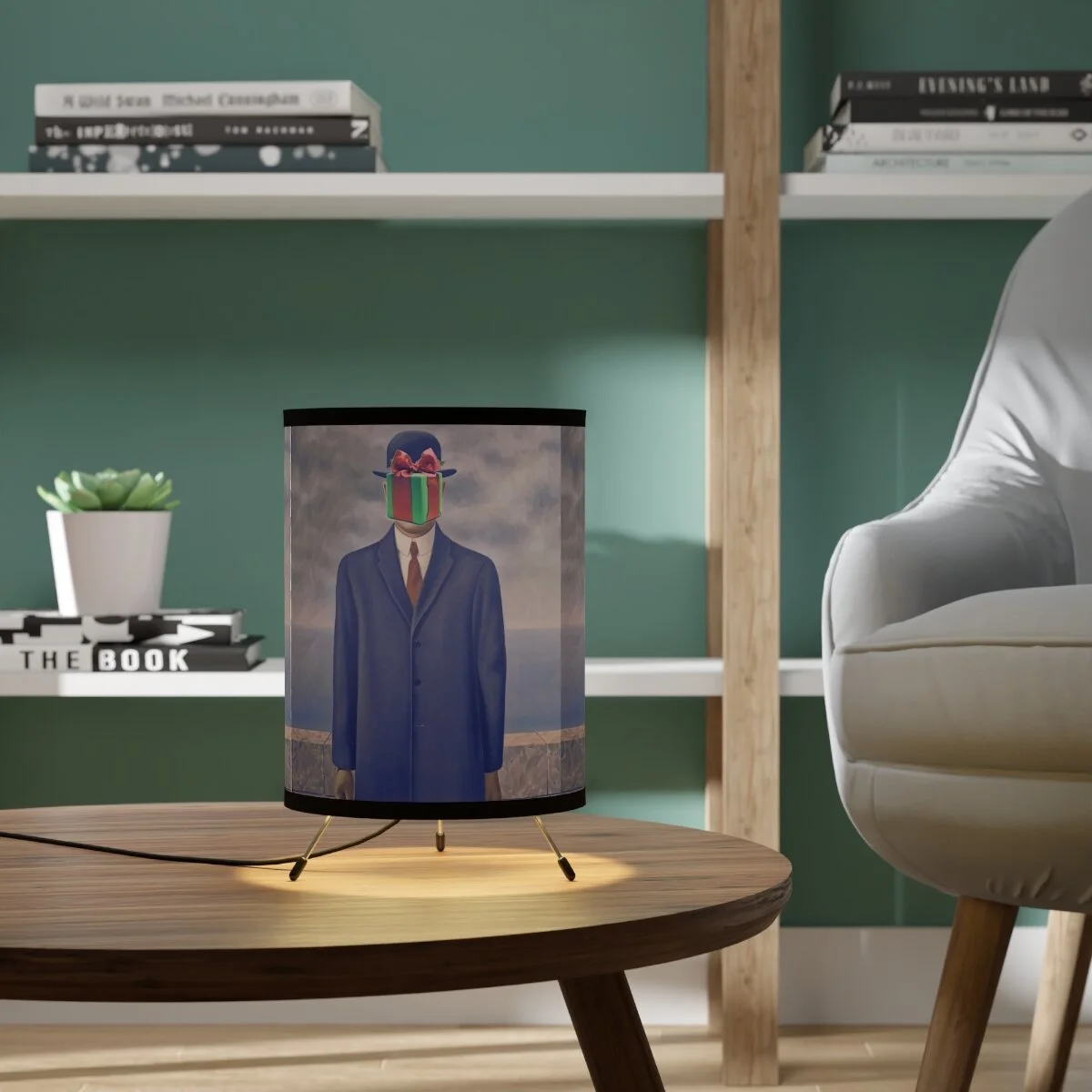 "The Gift of Man" Tripod Lamp with High-Res Printed Shade