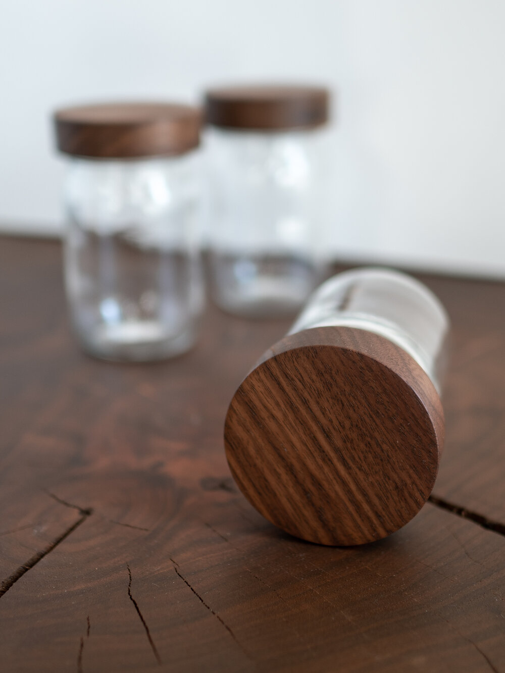 walnut wood lidded jars — Turnco Wood Goods