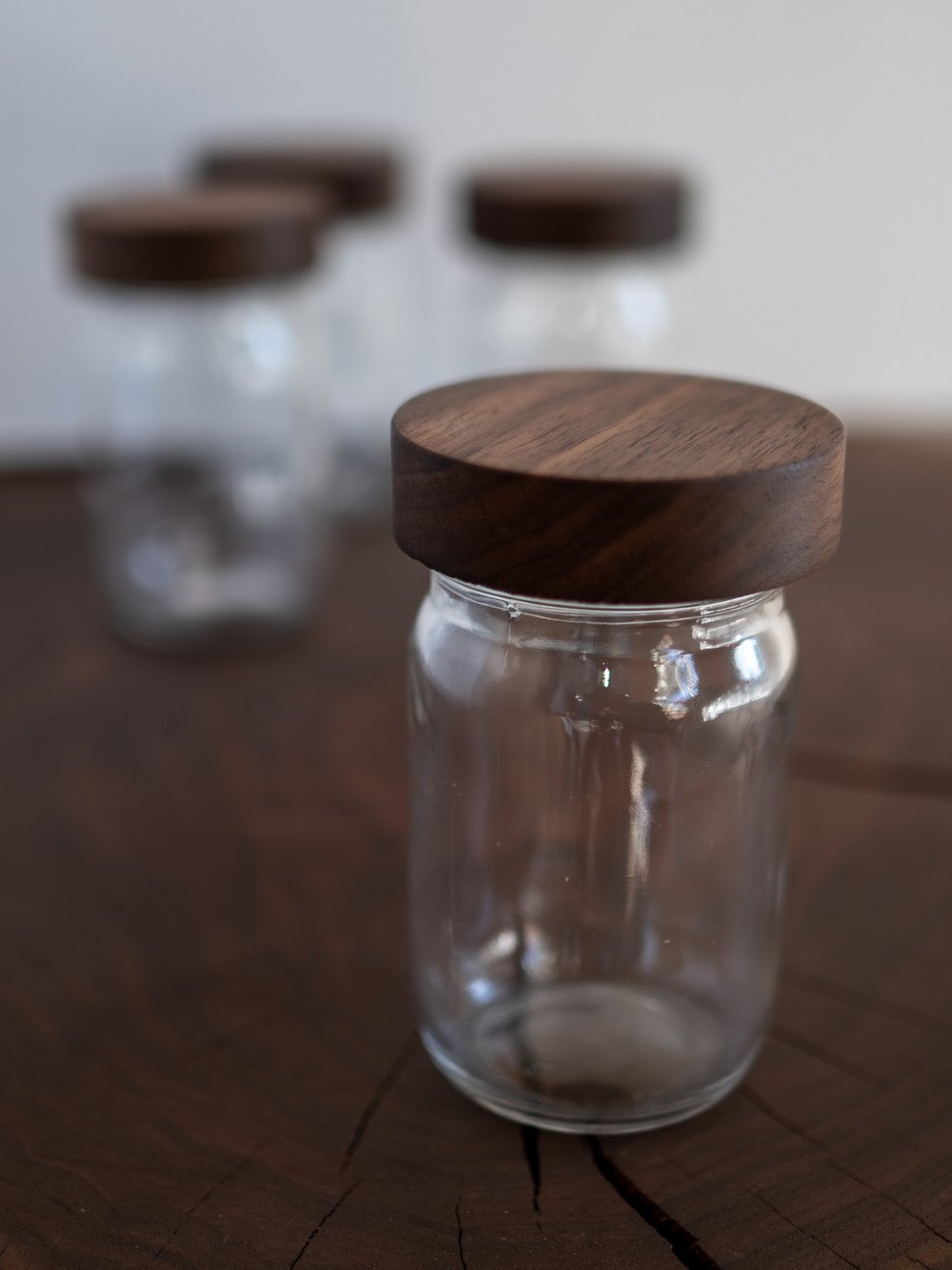 Glass Jars With Hand-Turned Walnut Wooden Lids