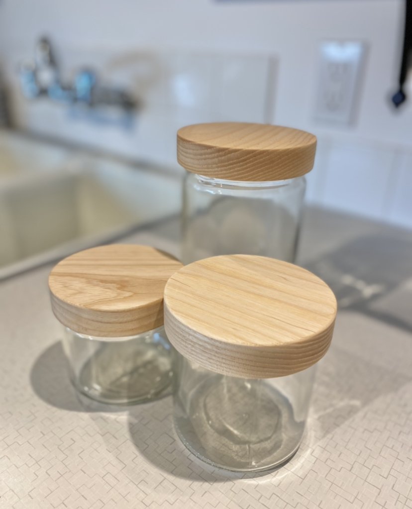 Turnco Wood Goods Stackable Glass Pantry Jars with Wooden Lids, 3
