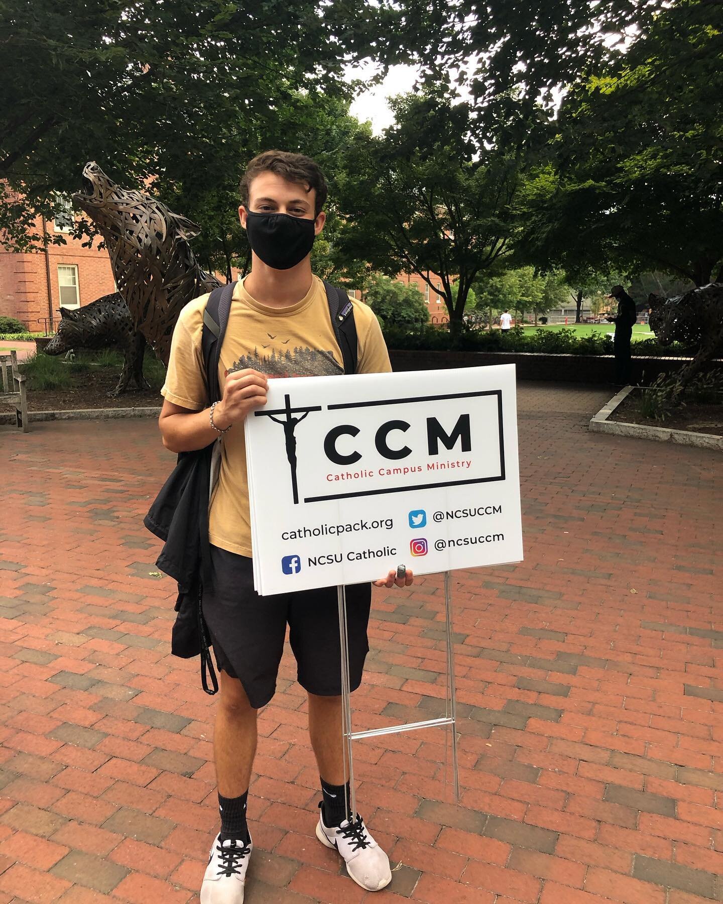 If you&rsquo;re on campus today, check out our new CCM signs😍 Take a selfie with our sign and tag us in it on your story today!!
&bull;
&bull;
&bull;
#catholic #campusministry #ncstate #northcarolina #university