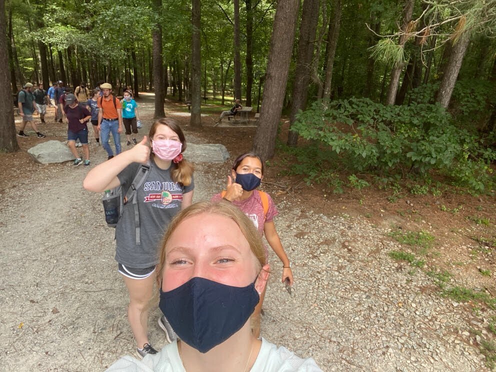 A Saturday filled with faith, exercise, new friends, masks and social distancing! 
&bull;
&bull;
This past Saturday, we went to Mass at Sacred Heart and then hiking at Umstead park!
&bull;
&bull;
#ncstate #catholic #ccm #catholiccampusministry #focus