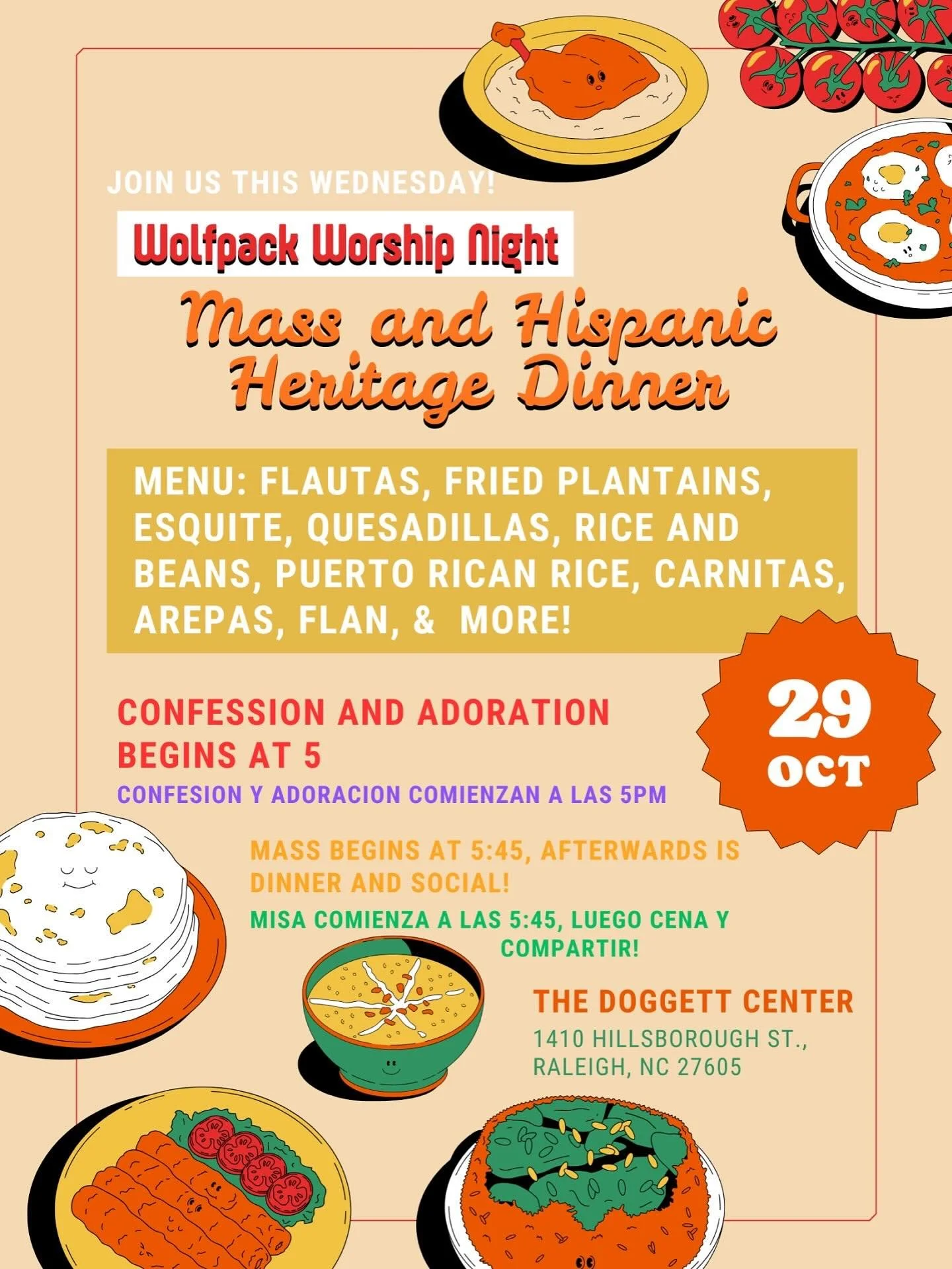 Join us this Wednesday at the Doggett Center for a special Wolfpack Worship Night! It’ll be a night celebrating Hispanic Heritage! We can’t wait to see you there!