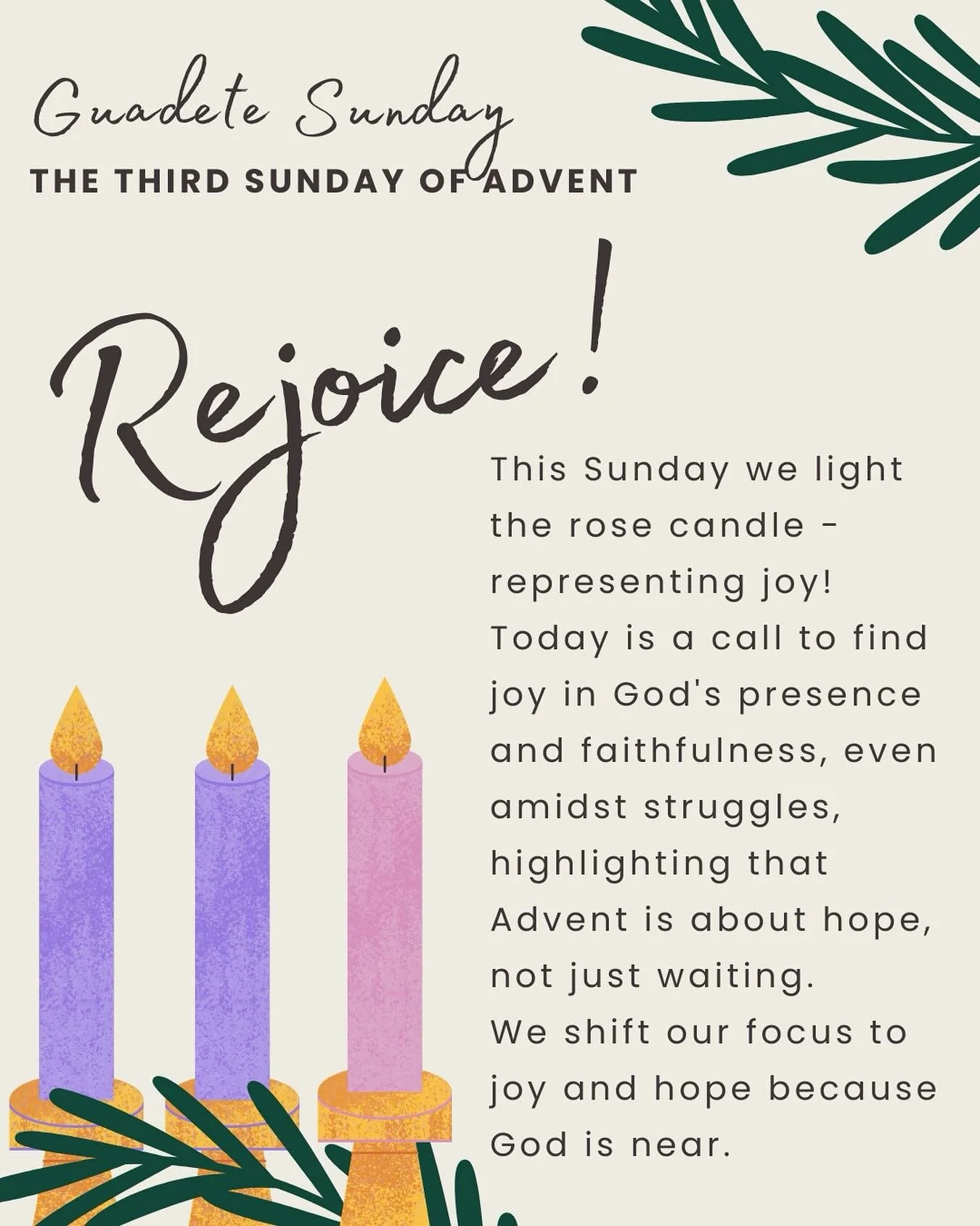 REJOICE! It&rsquo;s the third Sunday of advent meaning Christ is almost here. We pray you continue the season with a spirit of hope and joy as the end of advent draws near.