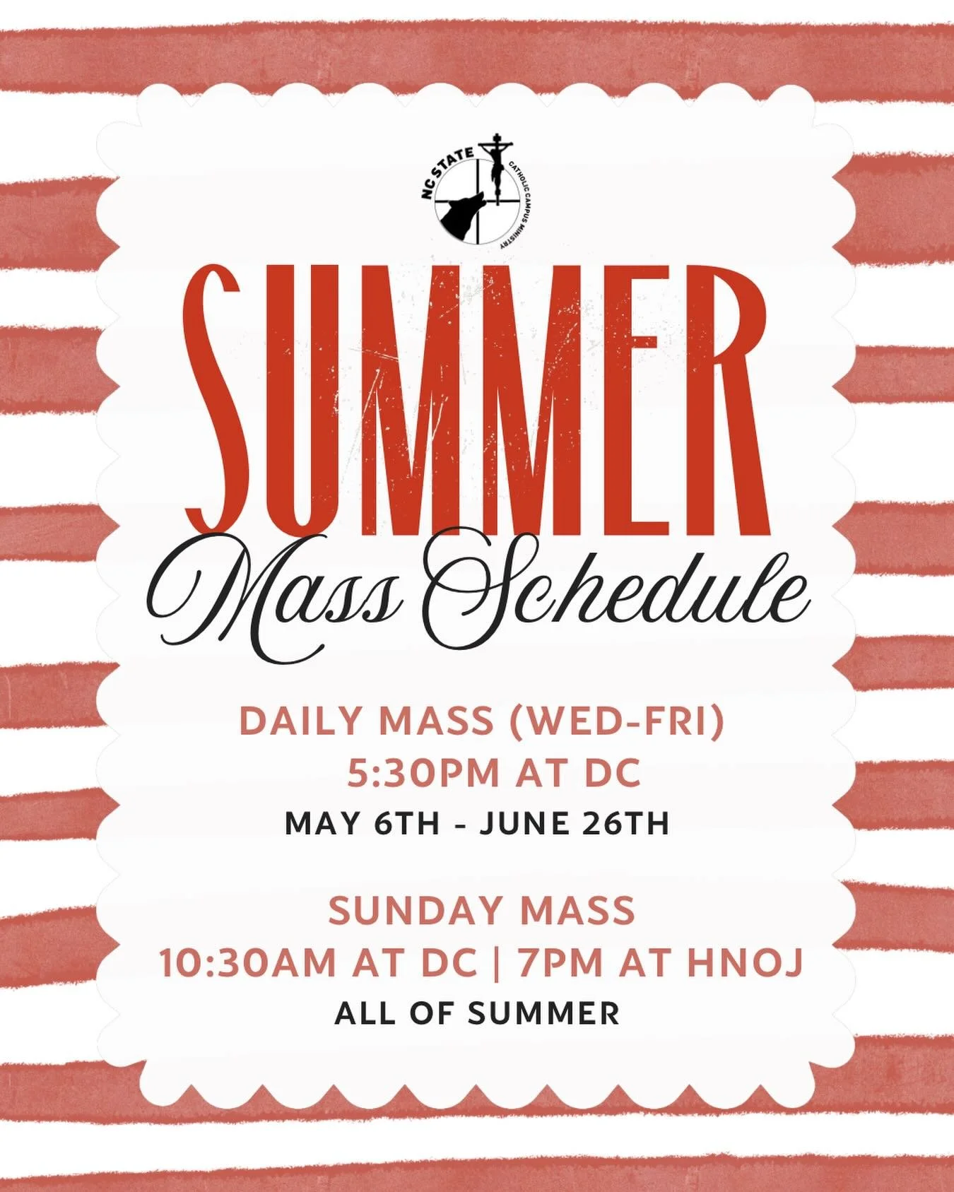 Here is our summer mass schedule! ☀️