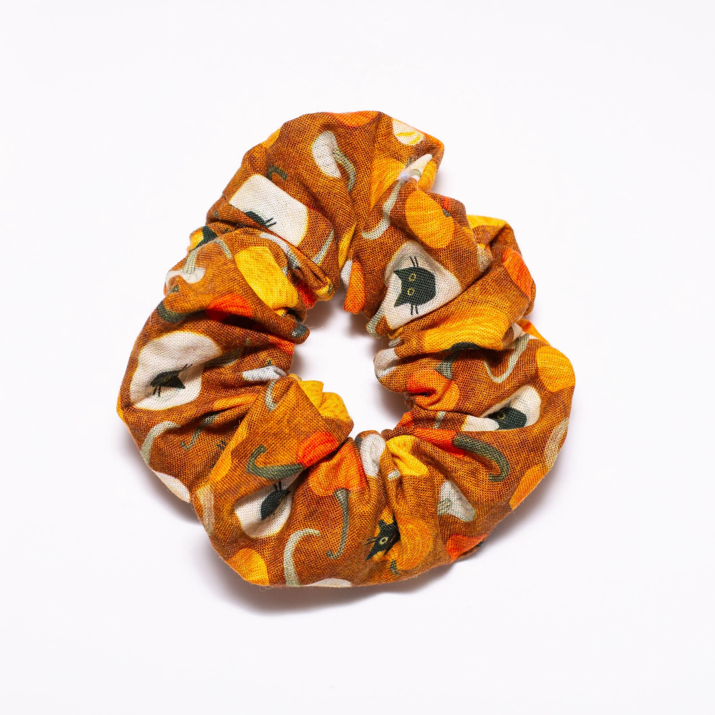 Pumpkin Cats Scrunchie in Burnt Orange