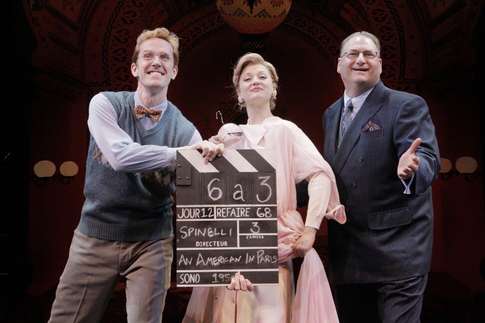   (L-R) Jeffry Denman as Preston, Kerry O'Malley as Miss Klemm and Ron Orbach as Louis Goldman in the Alley Theatre's production of The Gershwins' AN AMERICAN IN PARIS. Photo by Michal Daniel.  