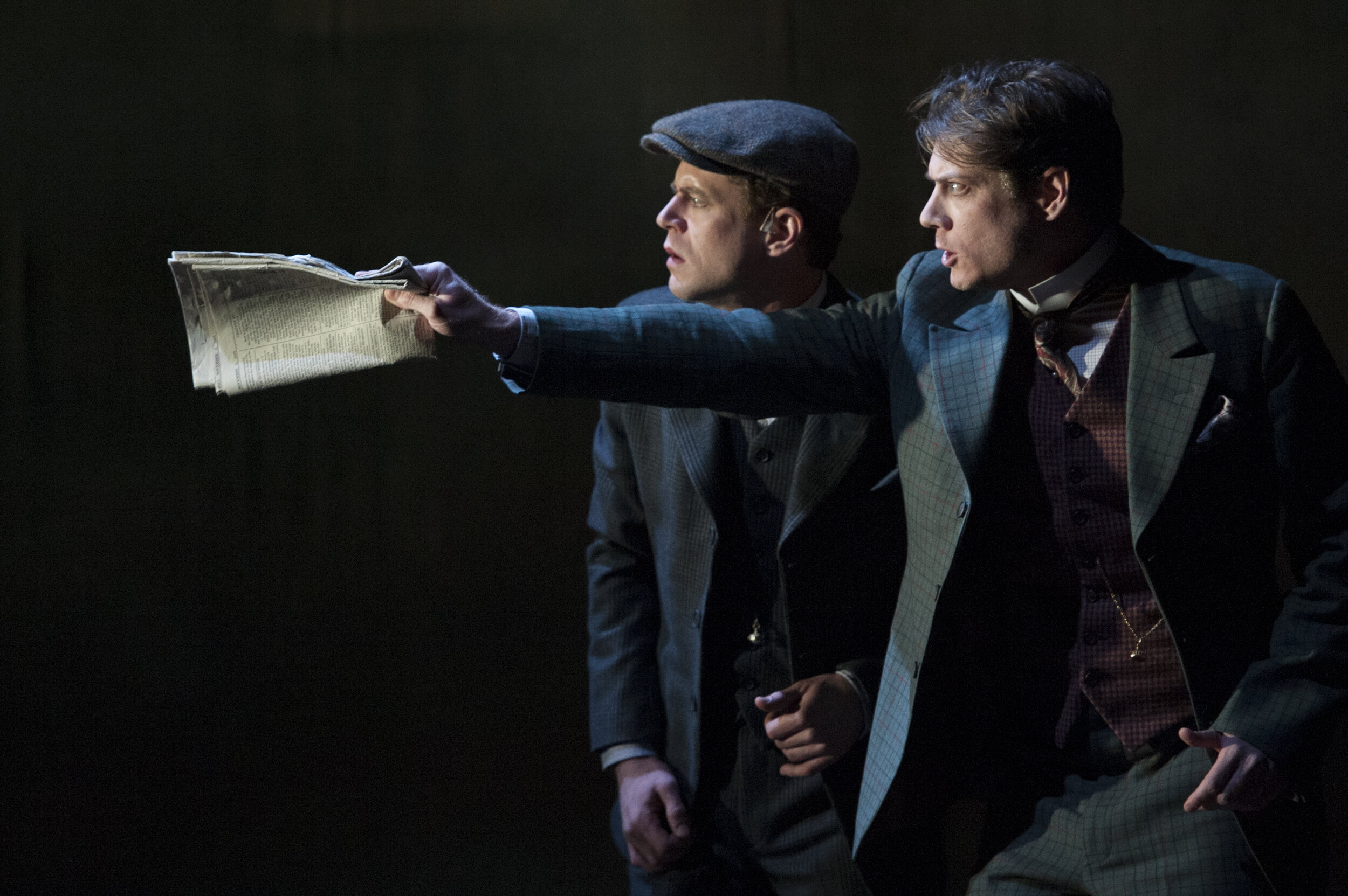  (L to R) Lucas Hall as Doctor Watson and Gregory Wooddell as Sherlock Holmes in Ken Ludwig’s Baskerville: A Sherlock Holmes Mystery at&nbsp; Arena Stage . Photo: Margot Schulman 