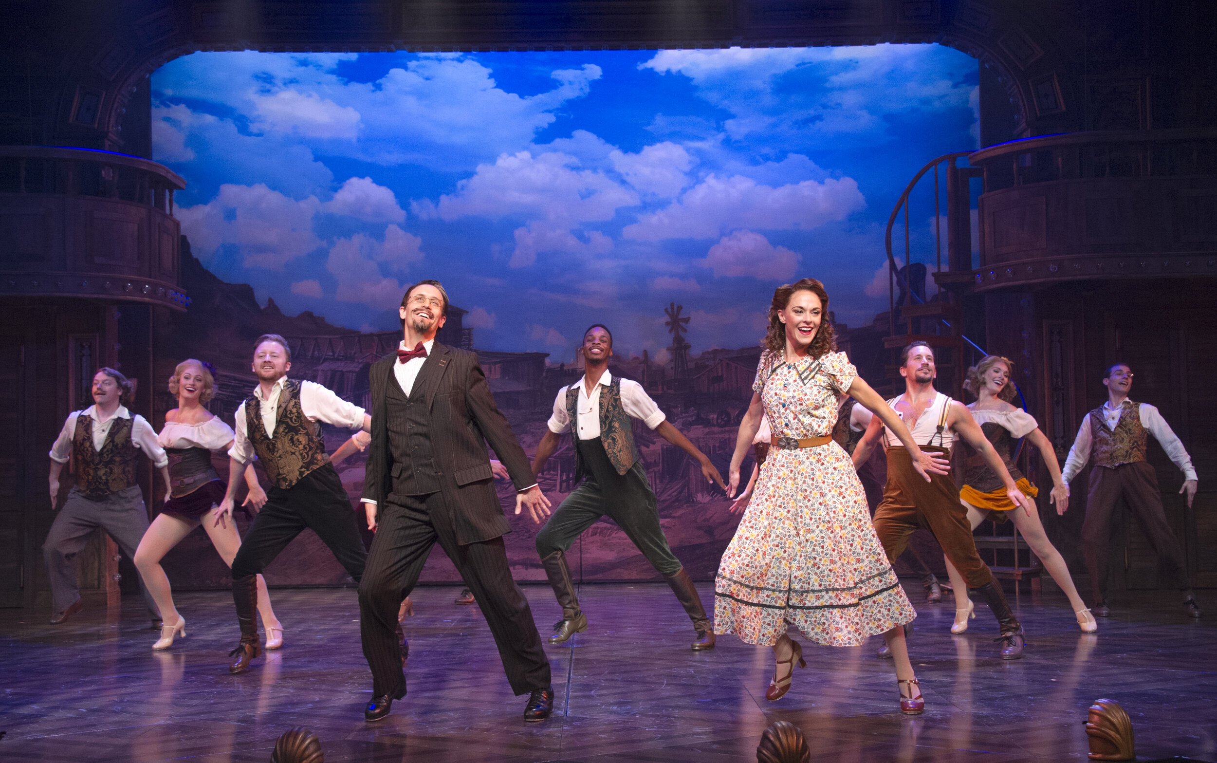  Danny Gardner as Bobby Child and Ashley Spencer as Polly Baker and the ensemble in  Crazy for You  at Signature Theatre. Photo: C. Stanley 