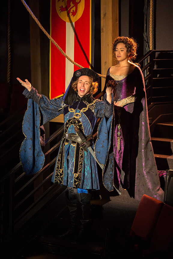 Kevin Cahoon as The Sheriff of Nottingham and Suzelle Palacios as Doerwynn. Photo by Jim Cox. 