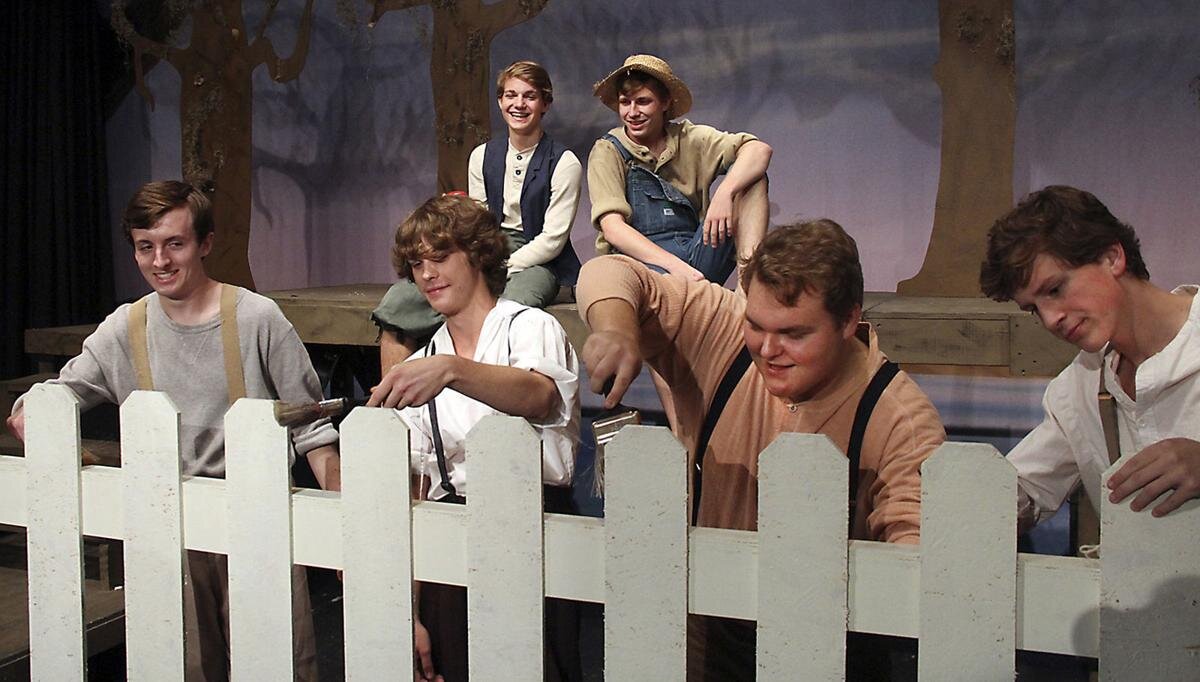  Tom Sawyer and Huck Finn (played by Bryce Mixon and Noah Dalton) in Lowndes High School’s production. Photo: Dean Poling 