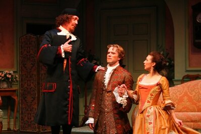  Floyd King, Christian Conn and Julia Coffey. The Shakespeare Theatre Production of The Beaux' Stratagem, Directed by Michael Kahn; PC: Carol Rosegg 