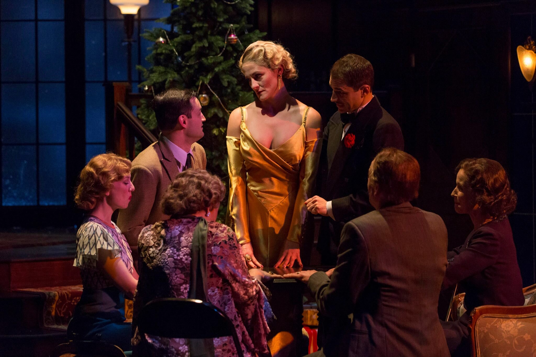  Daria Chase (Jennifer Johansen) leads the group in a pivotal séance in IRT’s “The Game’s Afoot”. Photo: Zach Rosing 