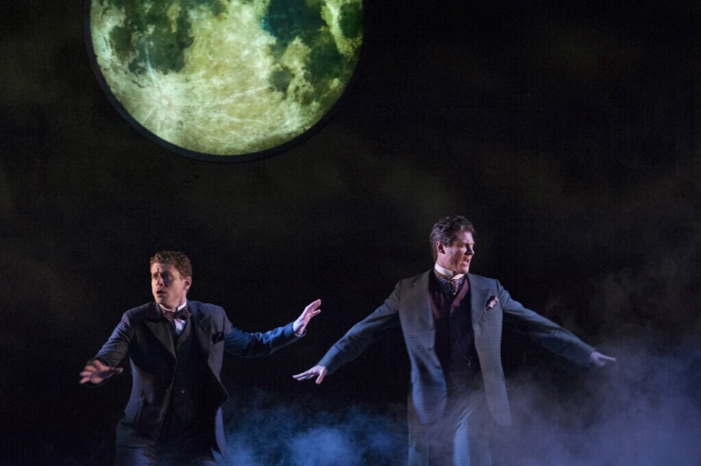  Lucas Hall and Gregory Wooddell in  Baskerville: A Sherlock Holmes Mystery . Photo: Margot Schulman 