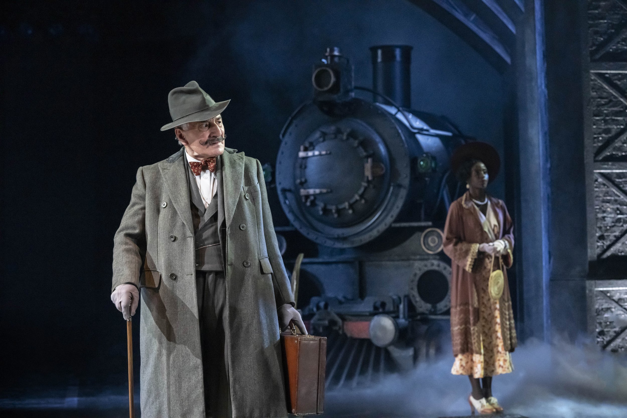 Henry Goodman as Hercule Poirot &amp; Taz Munyaneza as Mary Debenham in Murder on the Orient Express at Chichester Festival Theatre