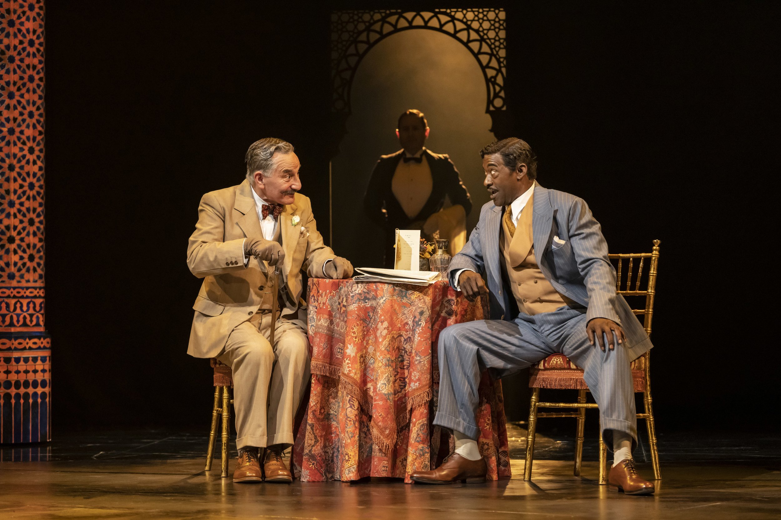 Henry Goodman as Hercule Poirot &amp; Patrick Robinson as Monsieur Bouc in Murder on the Orient Express at Chichester Festival Theatre