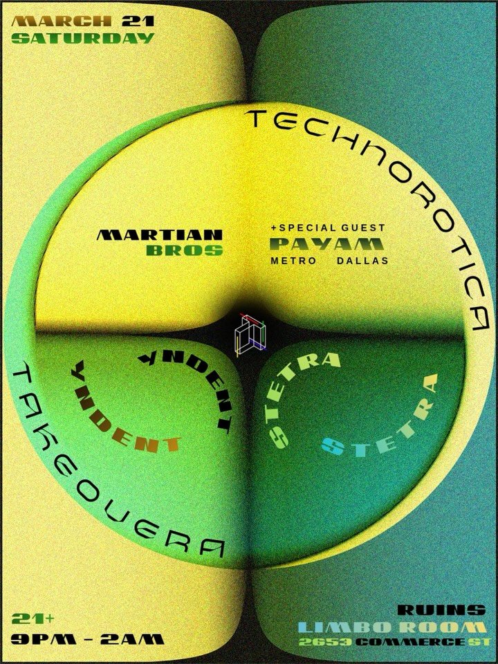 TOMORROW // SATURDAY &bull; we return back to the Limbo Room at @ruinsdeepellum for a takeover featuring special guest @paymaj of @metro_dallas + sets by Martian Bros ( @jejune.tx x @limajl ) @stetra and @yndented ✨

9PM-2AM // free RSVP ( 🔗 in bio)