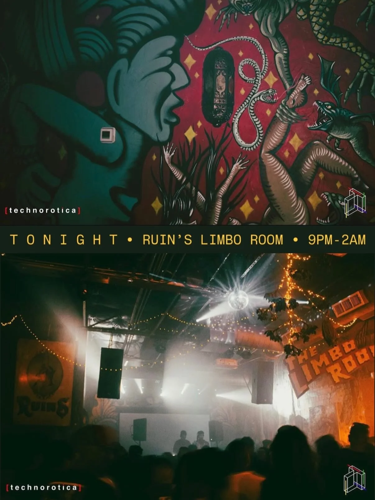 T O N I G H T 👹 we return to the Limbo Room @ruinsdeepellum for a special takeover 👹 rhythm ritual -> 9PM-2AM // let&rsquo;s groove 

9-10:15 @yndented 
10:15-11:30 @stetra 
11:30-12:45 @paymaj @metro_dallas 
12:45-2 Martian Bros ( @jejune.tx x 