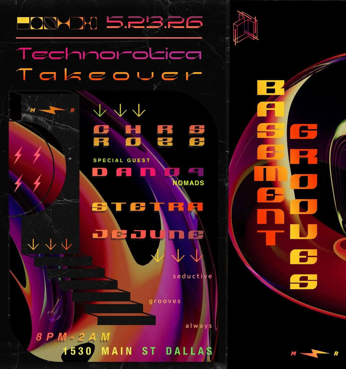 THIS SATURDAY &bull; MAY 23rd ✨Basement Grooves XXX  @midnightramblerbar 8PM-2AM⚡️ 

featuring @no_mads.prd @danoq.ccs as our special guest ✨ + sets by Technorotica cr&uuml; @chrsroze @jejune.tx and @stetra 

all are welcome &bull; groove therapy x a