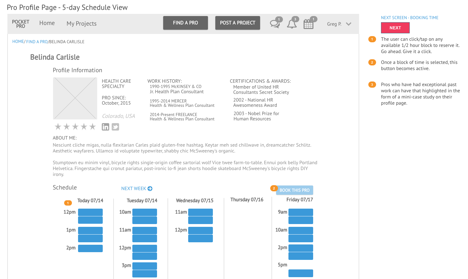 WIREFRAME FROM THE EMPLOYER SIDE OF THE PLATFORM