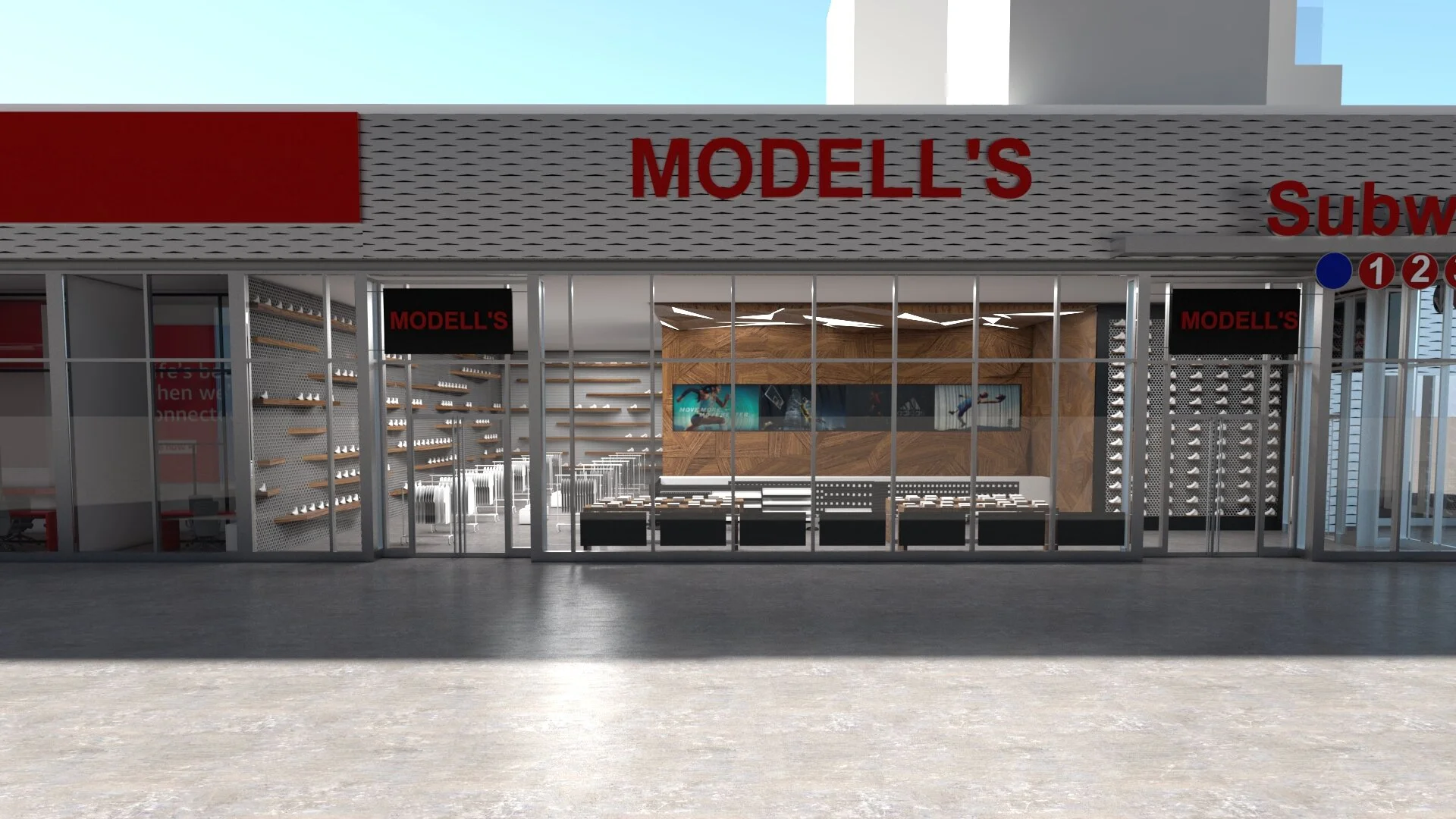 Model and rendering of Modell’s store done for MdeAS Architects. I designed the interior of the store.