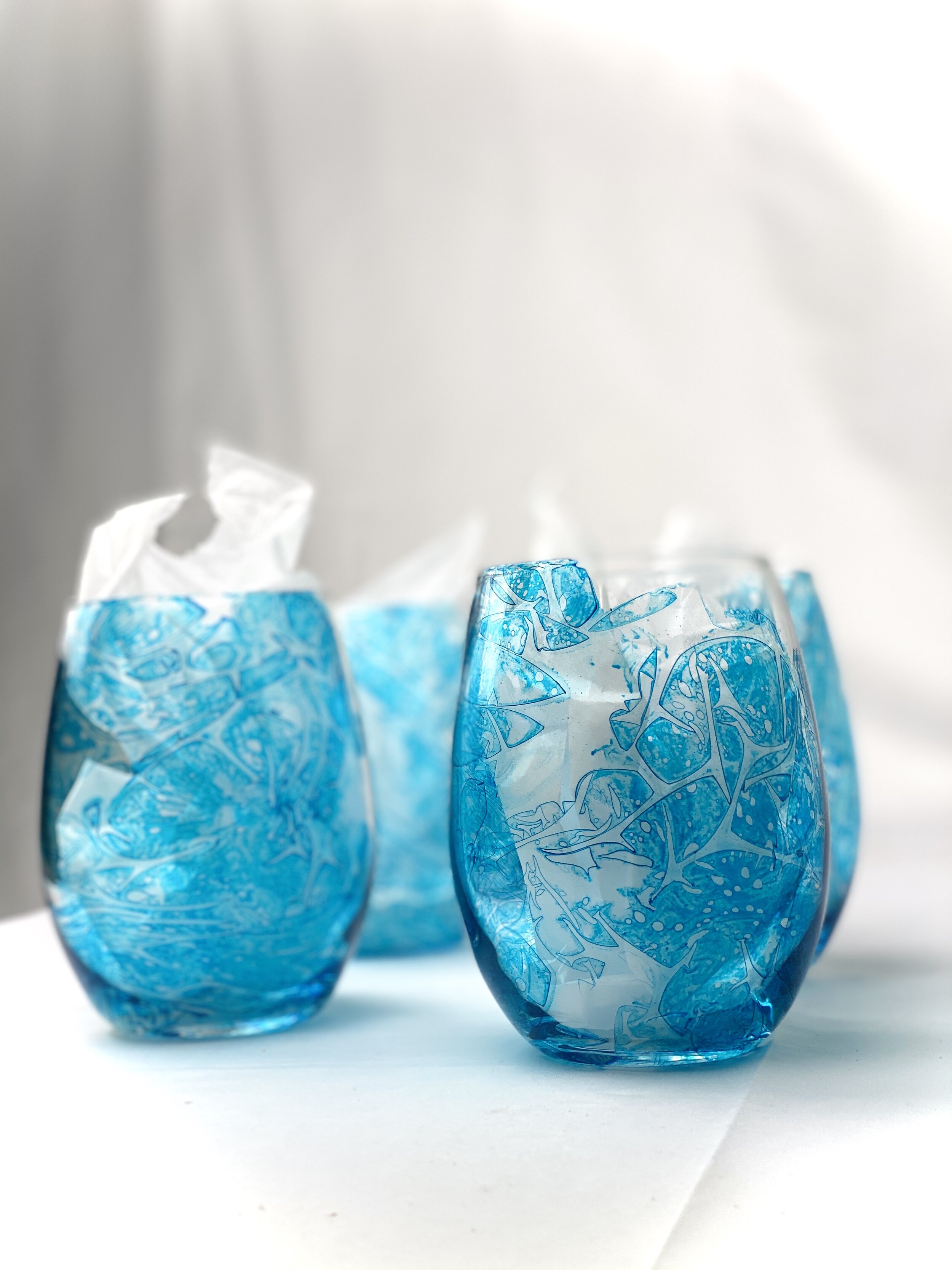 BLUE INK STEMLESS WINE GLASSES • SET OF 2 — East Coast Design Studio
