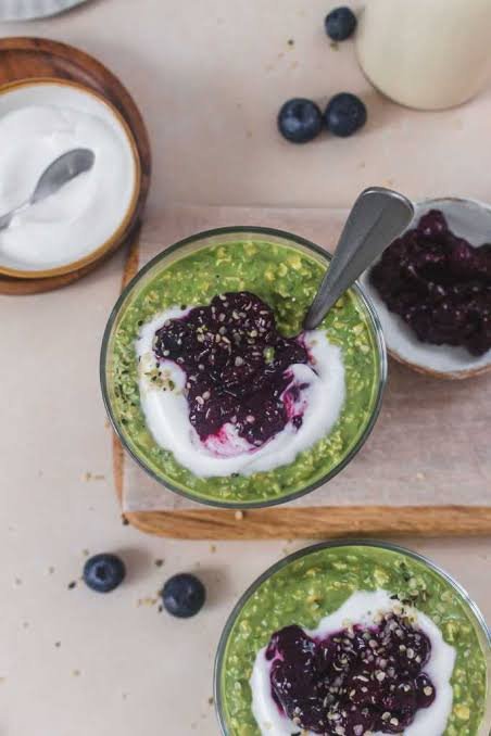 blueberry matcha breakfast porridge