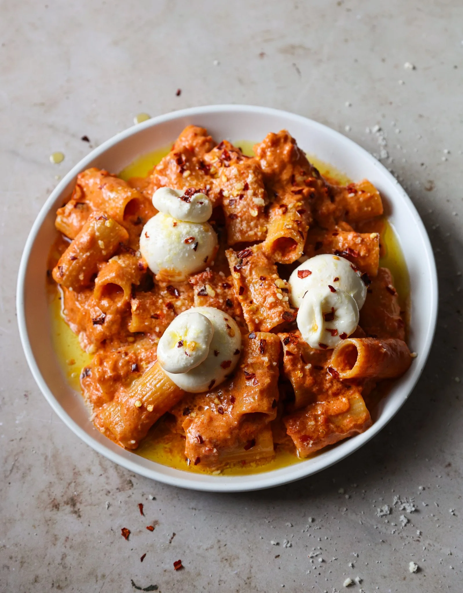 spicy rigatoni w/ burrata