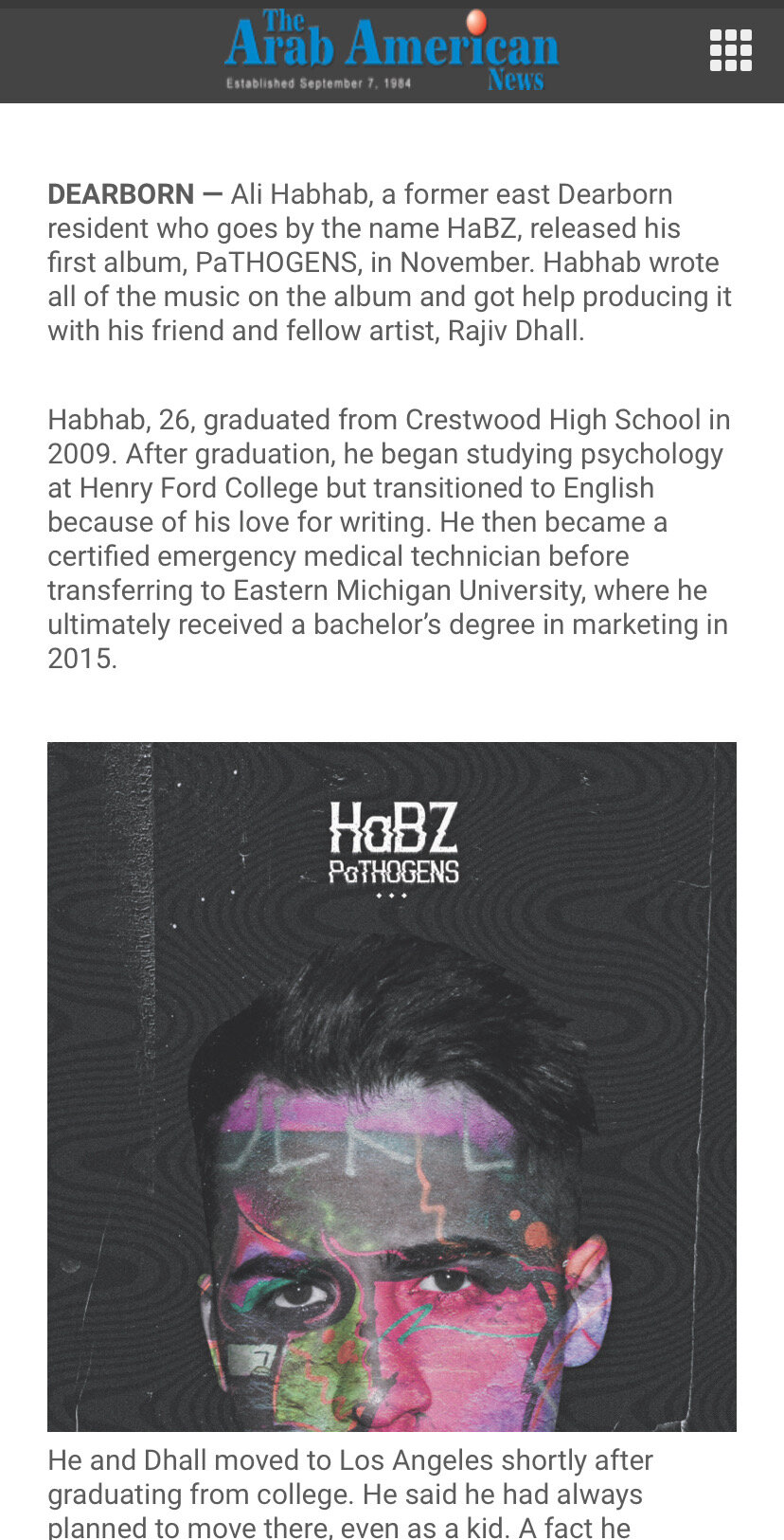 "Former Dearborn Resident Ali “Habz”Habhab releases debut album”