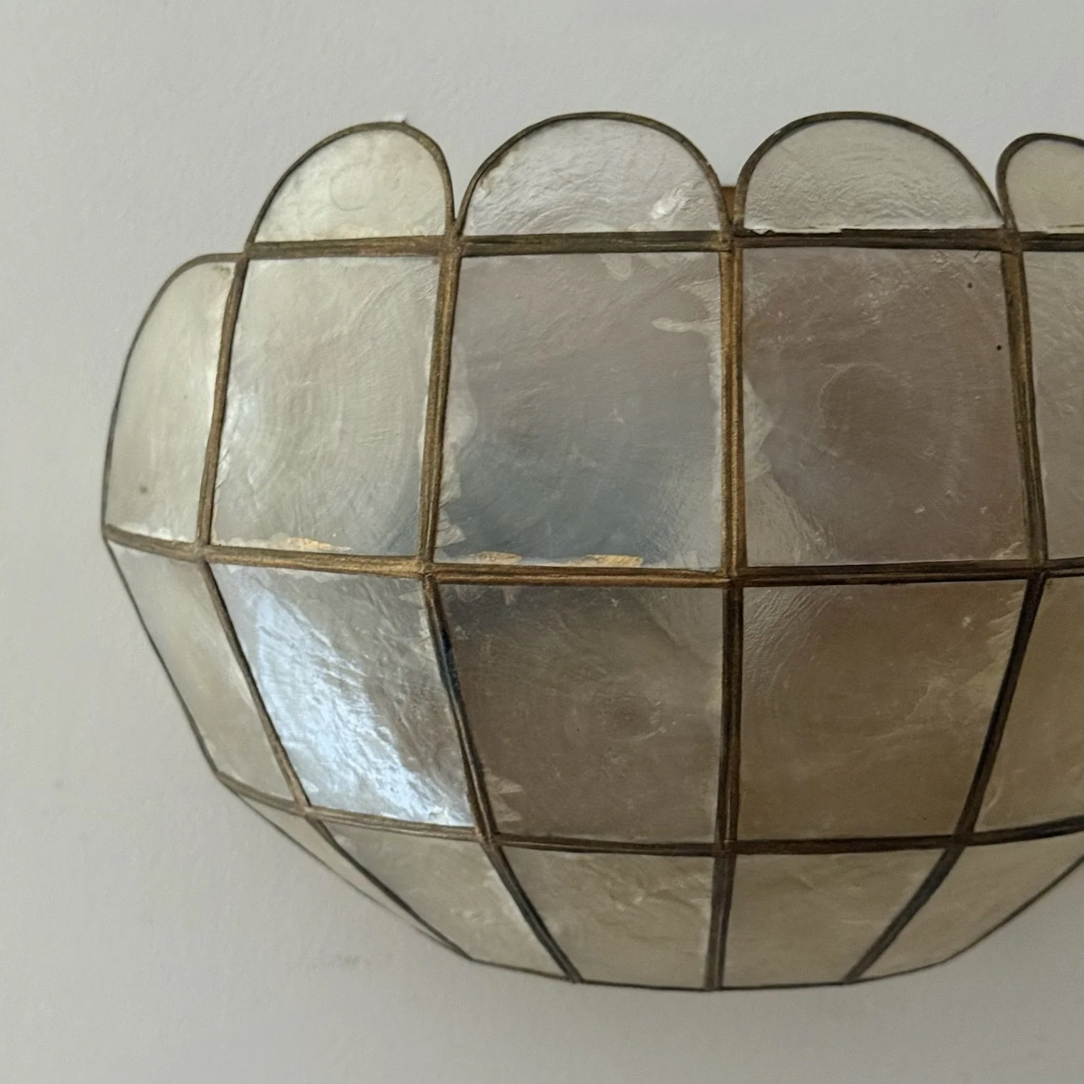 Capiz shell wall lamp, handcrafted Philippines, 1970s
