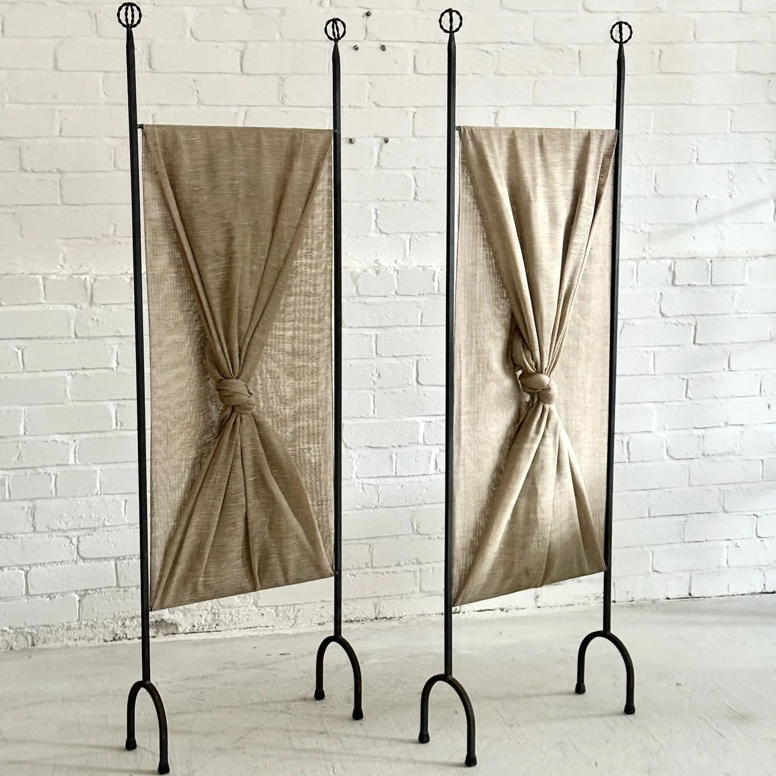 WROUGHT IRON & FABRIC SCREEN | PAiR