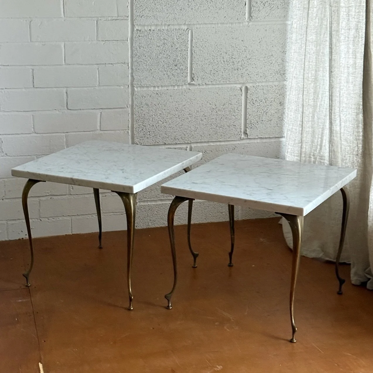 Pair of Marble & Brass Lamp Tables