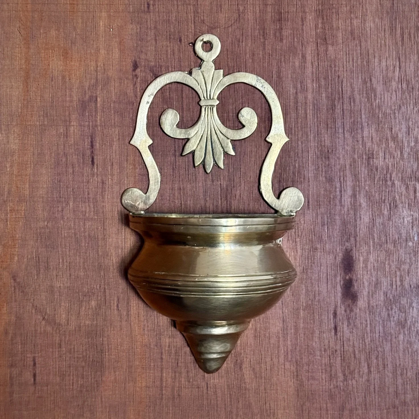 Brass Wall Pocket with Scrollwork Backplate