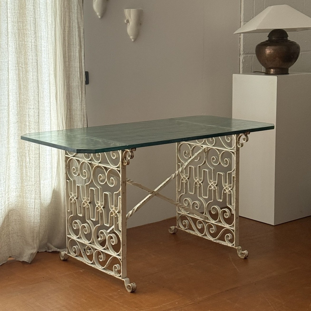 Wrought Iron & Textured Glass Console