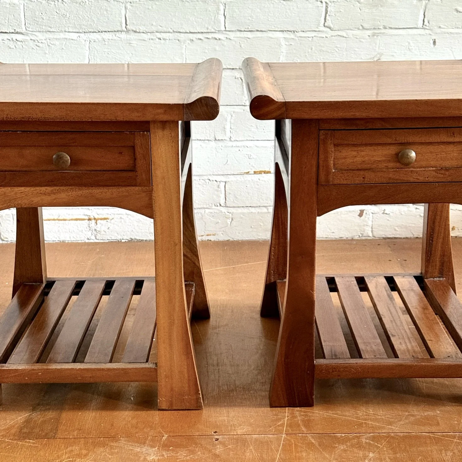 Pair of Scroll-Top Nightstands