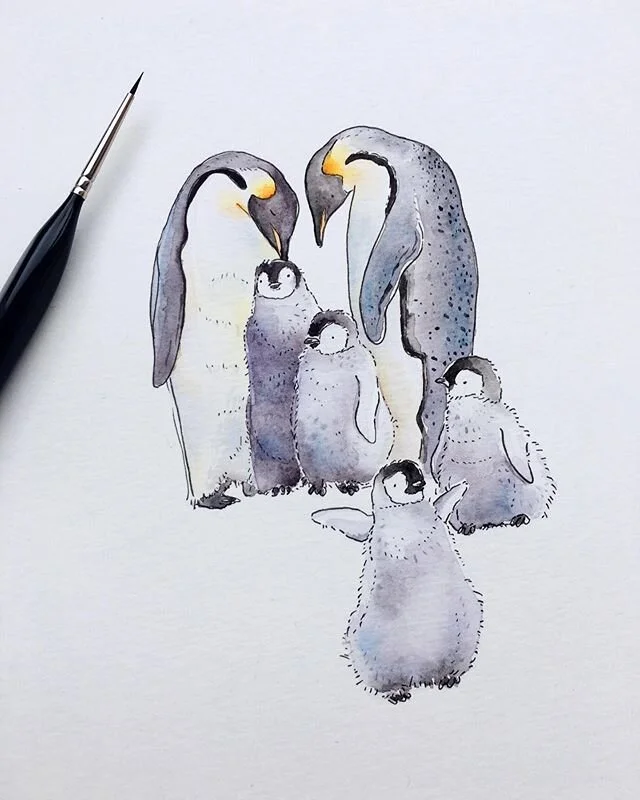 The last of the animals from My Animal Numbers print getting their own spotlight by being made into a 6x8 inches print are my six penguins! 🐧 ⁣
⁣
They are possibly my very favourite of all the animals I painted for My Animal Numbers print (not least