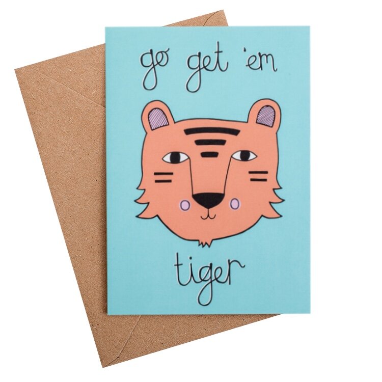 Good Luck Motivational Tiger Illustrated Card