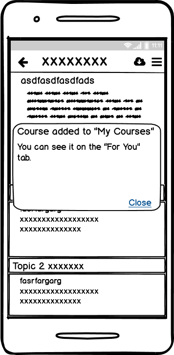 “Add to My Courses”(replaces “begin program” button) Pop-up mid-fi prototype