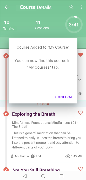“Add to My Courses”(replaces “begin program” button) Pop-up high-fi prototype
