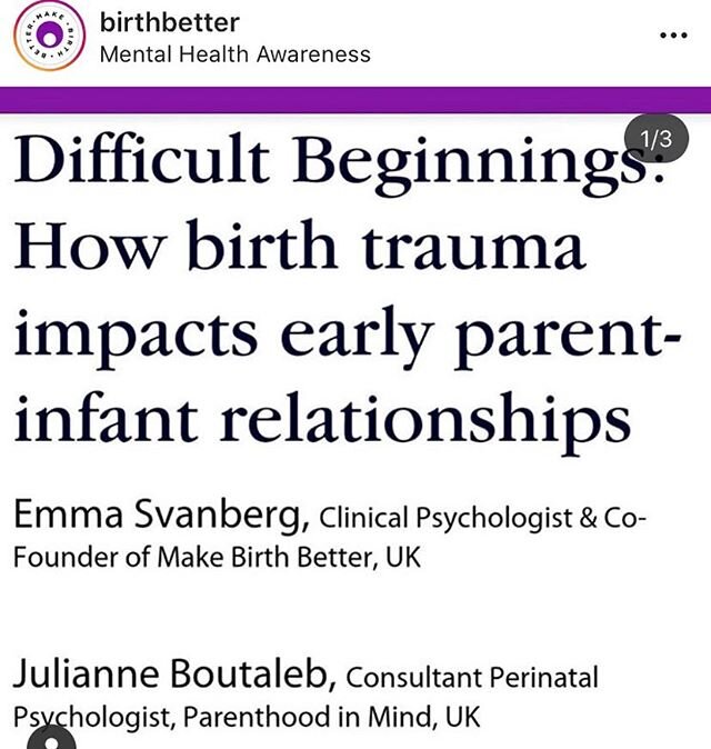 TRAUMATIC BIRTH, MATERNAL MENTAL HEALTH &amp; PARENT-INFANT RELATIONSHIPS (@birthbetter)

Thank you Emma @mumologist and Julianne @parenthoodinmind for sharing this and opening up a much needed discussion about this topic . The impact of traumatic bi